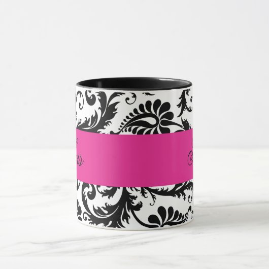 Mok zwart, wit, roze Damask "Hers" (Midden)