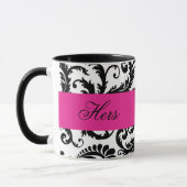 Mok zwart, wit, roze Damask "Hers" (Links)