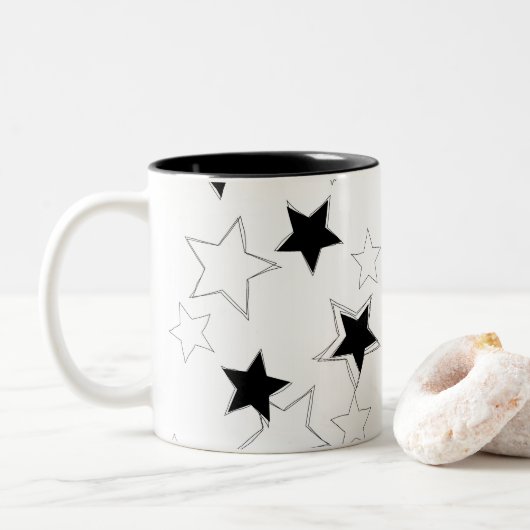 Mok Zwart & Witte Sterren (Met donut)