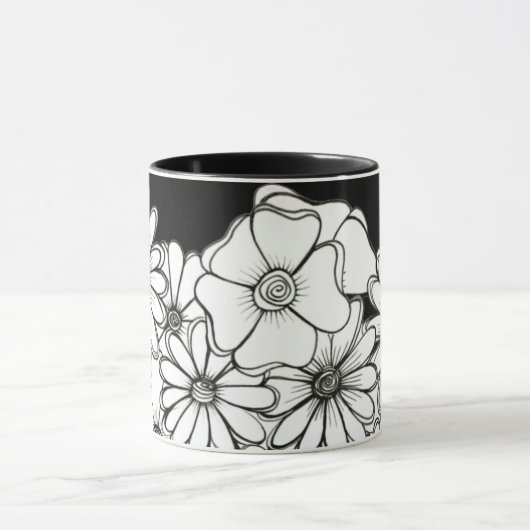 Mok zwarte en witte bloemen koffie (Midden)