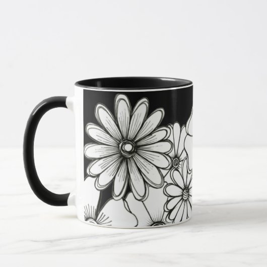 Mok zwarte en witte bloemen koffie (Links)