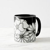 Mok zwarte en witte bloemen koffie (Voorkant rechts)