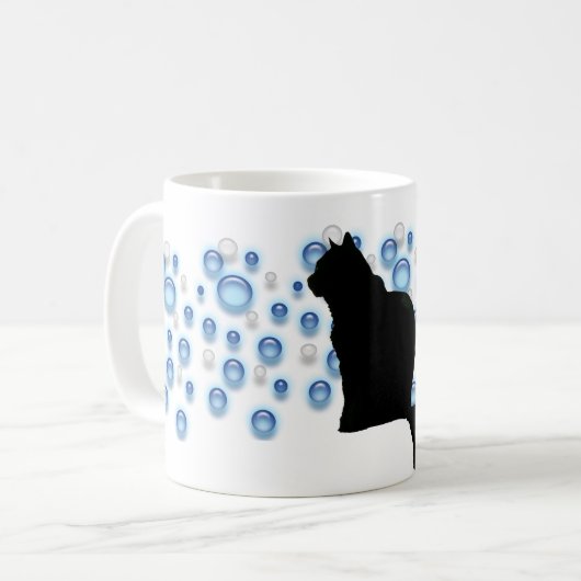 Mok - Zwarte katten en blauwe bubbels (Voorkant links)