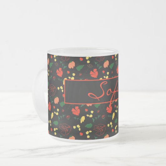 Mok zwarte patroonkleurige wilde bloemen papaverko (Voorkant links)