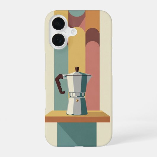Moka Pot op Retro Blok iPhone 16 Hoesje (Achterkant)