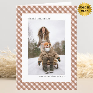 Mokka Chocolade Bruine Gingham Twee Foto Kerstmis Feestdagen Kaart