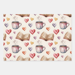 Mokken, Boeken en Hartjes valentijn Inpakpapier Vel