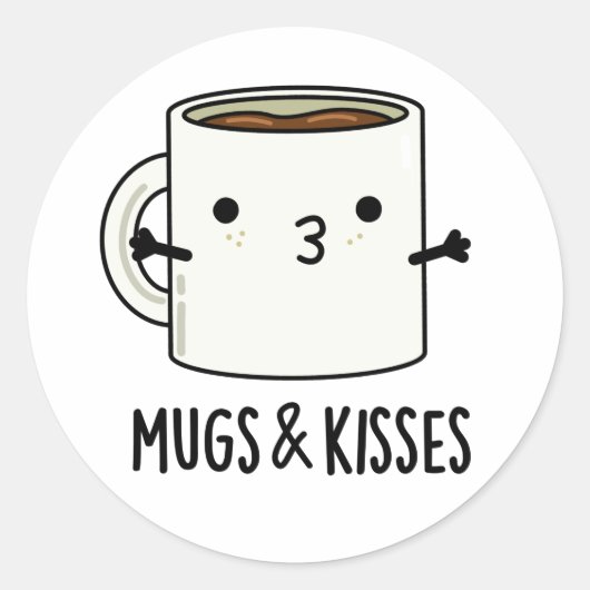 Mokken en Kisses Funny Mug Pun Ronde Sticker (Voorkant)