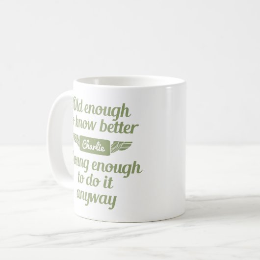 mokken met de aangepaste naam "Old & Young" (Voorkant links)