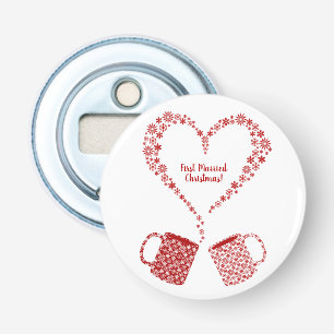 Mokken met een kersthuwelijk speciaal gepersonalis button flesopener