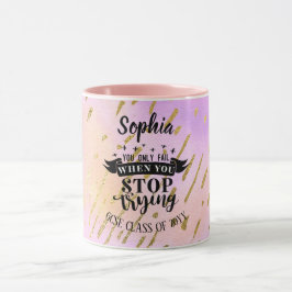 Mokken met motivatiequotes voor meisjes in roze vo