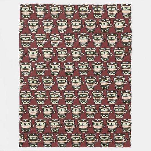 Mokken van Cocoa met Marshmallow Pattern Burgundy Fleece Deken (Voorkant)