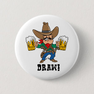 Mokken van Cowboy Holding Beer Ronde Button 5,7 Cm
