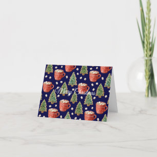 Mokken van warme cacao en kerstboomkoekjes feestdagen kaart