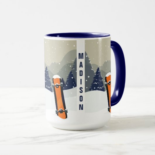 Mokken voor de aangepaste wintersnowboardnaam (Voorkant rechts)