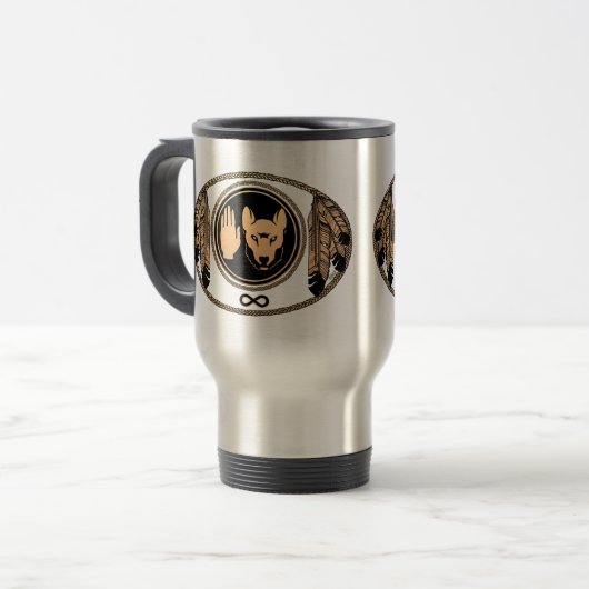 Mokken Wolf Native Art Travel Mugs (Voorkant links)