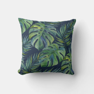 Moku Eiland Hawaiaanse Aquarel Monstera- Marinebla Buitenkussen