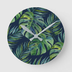 Moku Eiland Hawaiaanse Aquarel Monstera- Marinebla Ronde Klok