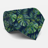 Moku Eiland Hawaiaanse Aquarel Monstera -Navy Stropdas (Opgerold)