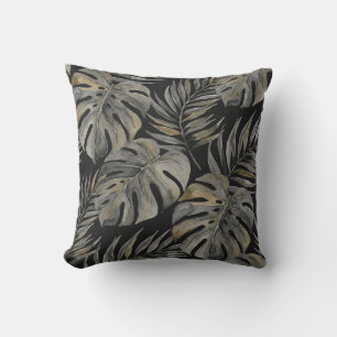 Moku Eiland Hawaiaanse Aquarel Monstera- Zwart Buitenkussen