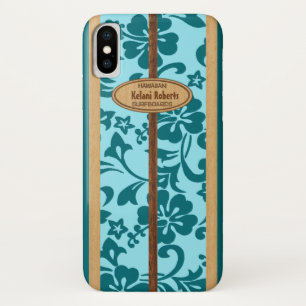 Mokuleia Hawaiaans namaak houten monogram surfplan iPhone X Hoesje