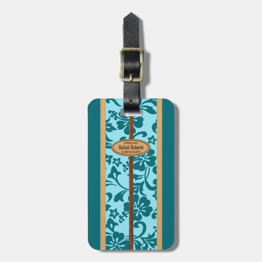 Mokuleia Hawaiian Faux Wood Monogram Surfboard Bagagelabel (Voorkant verticaal)