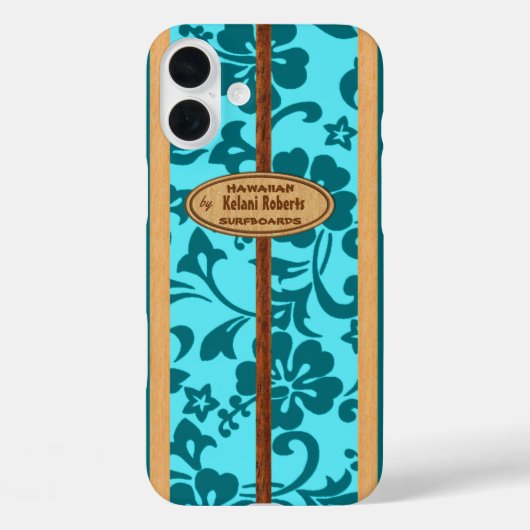 Mokuleia Hawaiian Faux Wood Monogram Surfboard Ca Case-Mate iPhone Case (Achterkant)