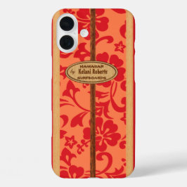 Mokuleia Hawaiian Faux Wood Monogram Surfboard iPhone 16 Plus Hoesje