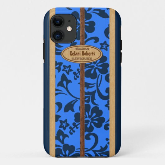 Mokuleia Hawaiian Faux Wood Monogram Surfboard Case-Mate iPhone Case (Achterkant)