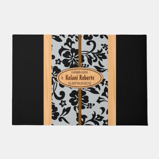 Mokuleia Hawaiian Faux Wood Monogram Surfboard Deurmat (Voorkant)
