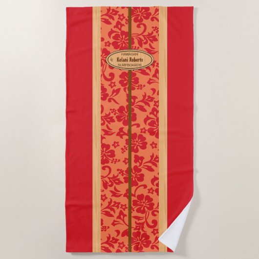 Mokuleia Hawaiian Faux Wood Monogram Surfboard Strandlaken (Voorkant)