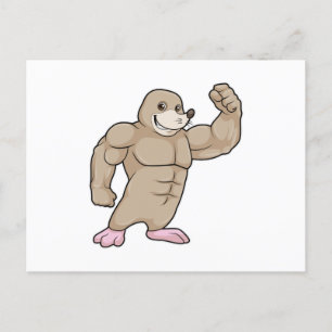 Mol als bodybuilder met grote spieren briefkaart
