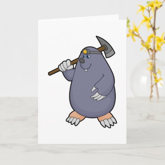 Mol als boer met houweel en schijnwerper kaart (Gele Bloem)