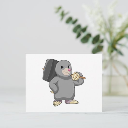 Mol als klusjesman met hamer briefkaart (Staand voorkant)