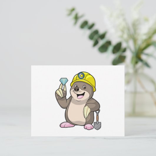 Mol als mijnwerker met schep & diamant briefkaart (Staand voorkant)