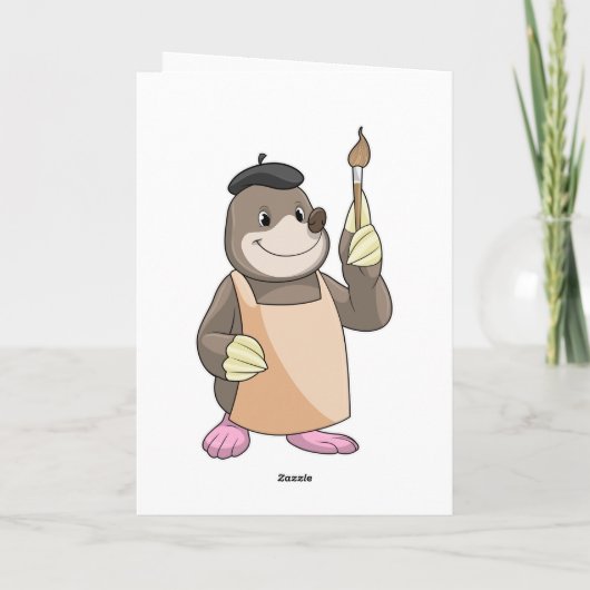 Mol als schilder met penseel kaart (Achterkant)