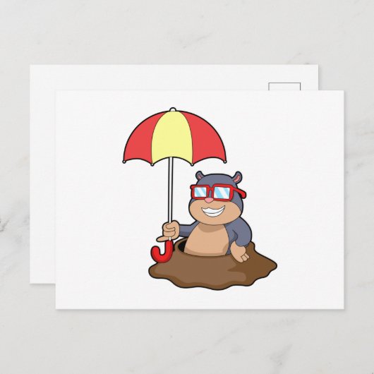 Mol bij regen met paraplu briefkaart (Voorkant / Achterkant)