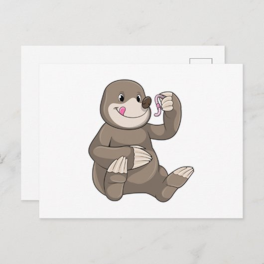 Mol met Regenworm Briefkaart (Voorkant / Achterkant)