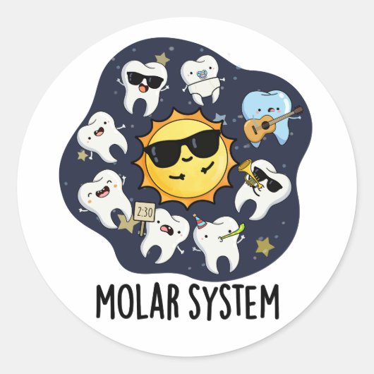 Molair systeem Grappige Dental Astronomy woordspel Ronde Sticker (Voorkant)