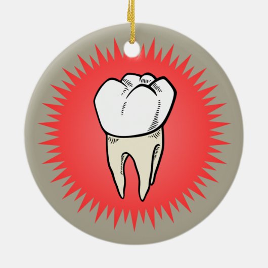 Molar, vers geëxtraheerd op een rode sterburst keramisch ornament (Achterkant)