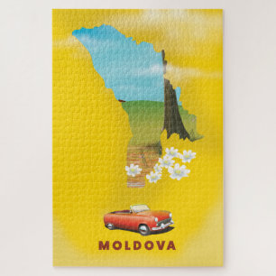 Moldavië kaart geïllustreerde reisposter legpuzzel