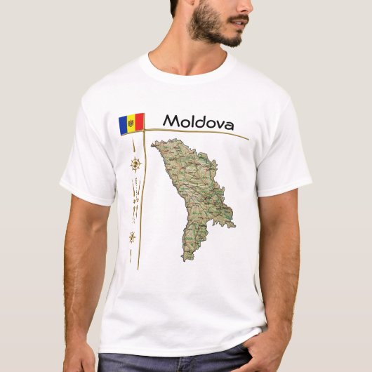 Moldavië-kaart + vlag + titel T-shirt (Voorkant)