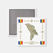Moldavië-kaart + Vlaggen Magnet (Voorkant / Achterkant)