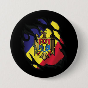 Moldavië verscheurde vlag ronde button 7,6 cm