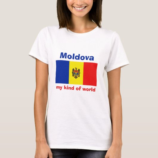 Moldavië Vlag + Kaart + Tekst T-shirt (Voorkant)