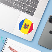 Moldavië Vlag Ronde Sticker (Laptop met iPhone)