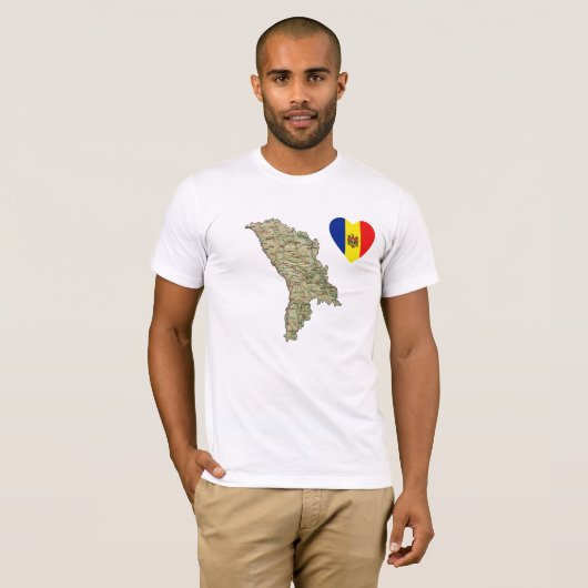 Moldavië - Vlaggenkop en kaart T-Shirt (Voorkant volledig)