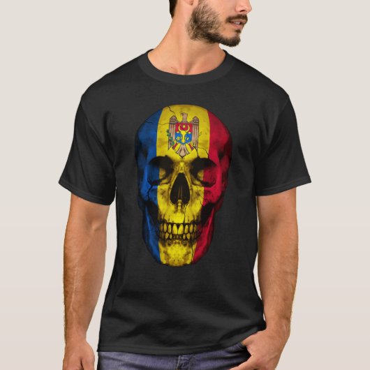 Moldova Flag Skull Moldovan Roots Proud Patriotic T-shirt (Voorkant)