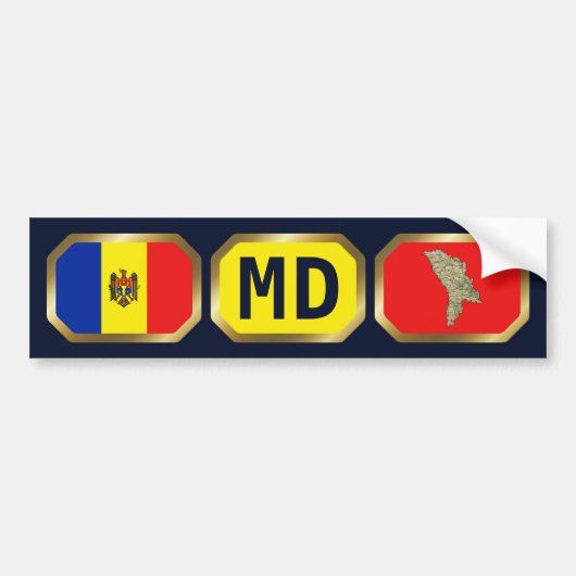 Moldova Vlag Landkaart Code Bumpersticker (Voorkant)