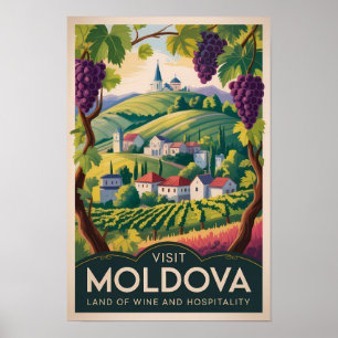 Moldova Wijnhuis Illustratie Reis Kunst Vintage Poster